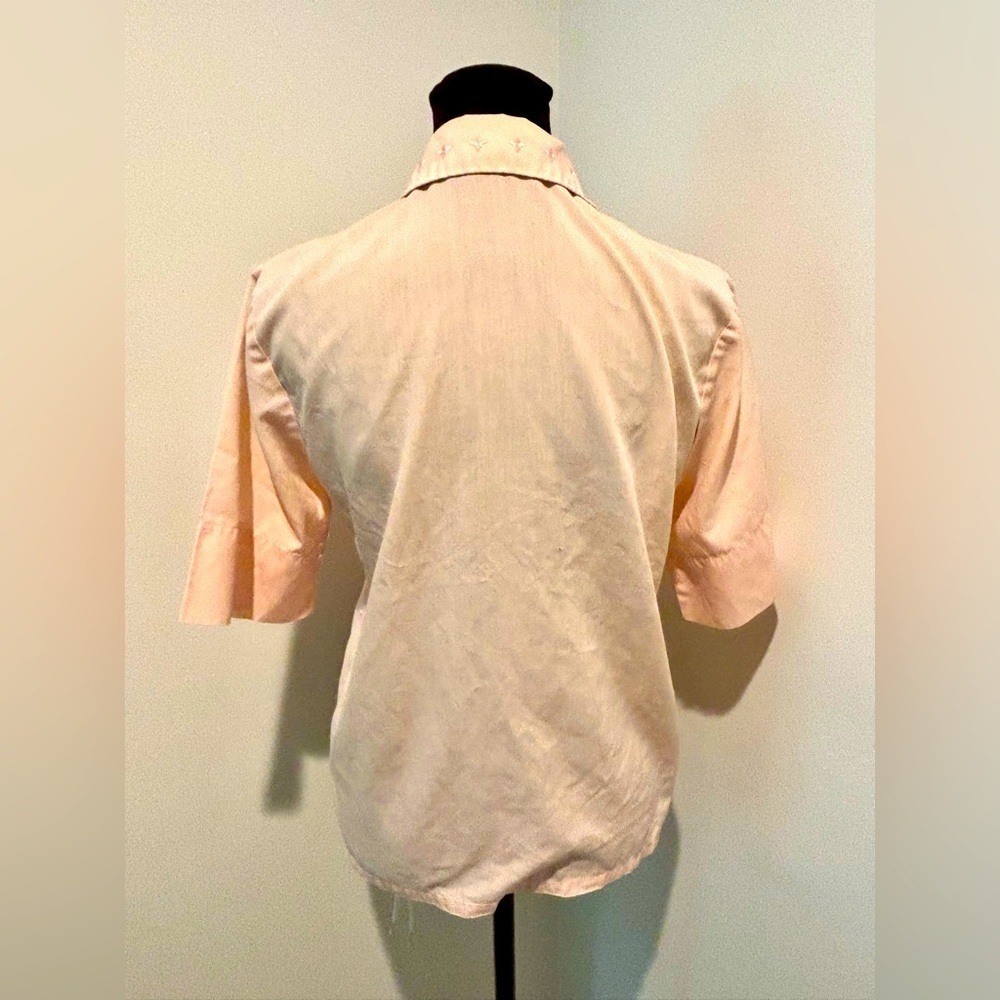 VINTAGE Jean Taylor Peach Pink Embroiderd Button Front S/S Pajama Top Small Fit - Picture 4 of 6